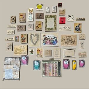 Vintage Rubber Stamp Bundle ,5 Additional Paper Punch’s and A Set of Handles